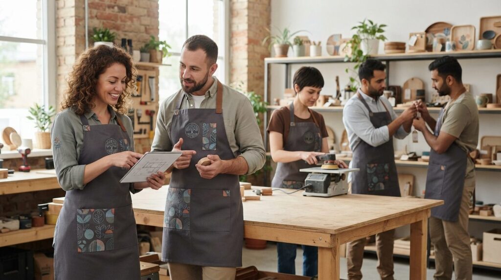 Photograph of a small business team in a local workshop or r