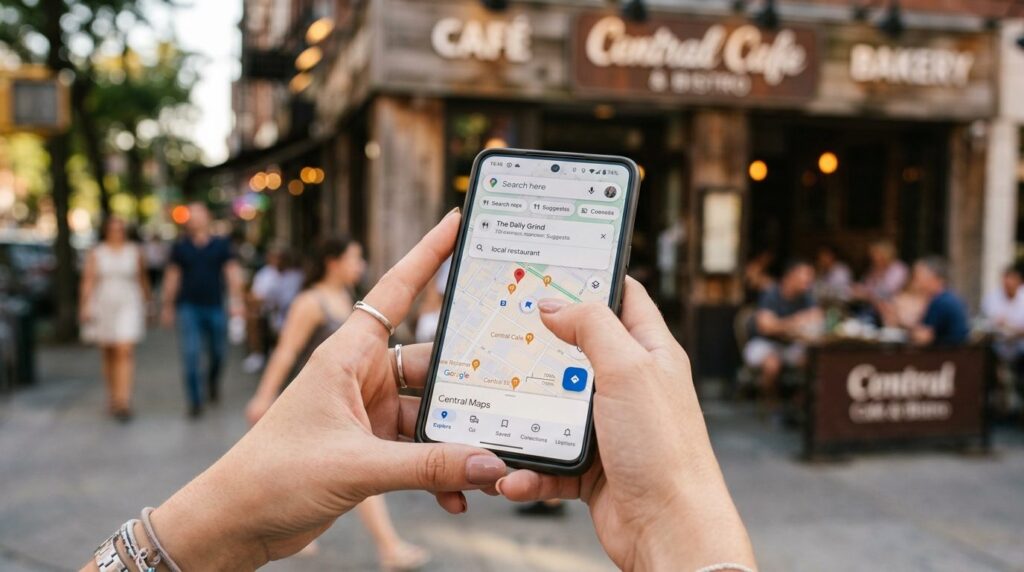 Close-up photorealistic image of hands holding a smartphone