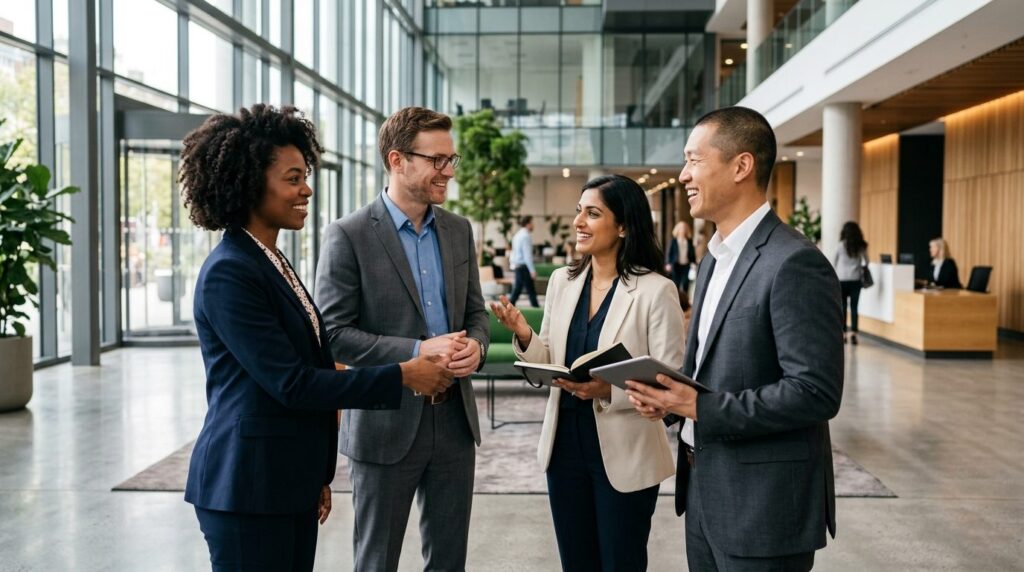 Close-up photograph of a group of diverse business professio